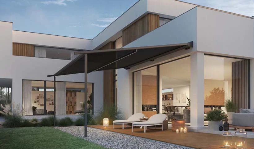 Sunshade Experts Matera PERGOLA: origineel leveranciersbeeld met illustratieve kleuren.