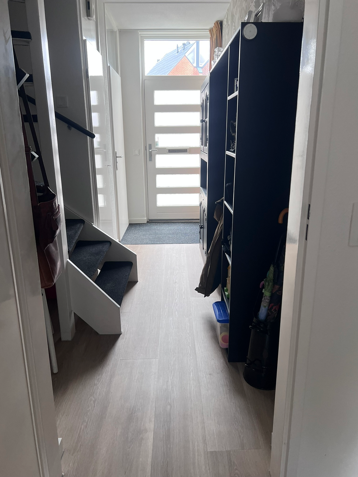 Houtlookvloer in de hal met aansluiting op de entreemat in Zuidlaren